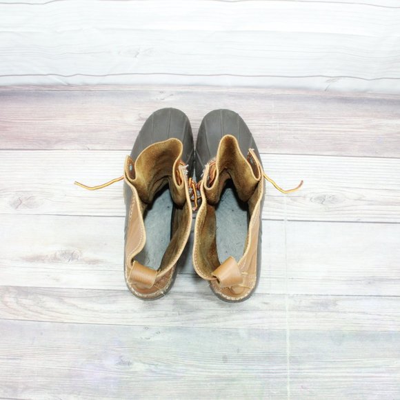 LL Bean Brown Leather Lace Up Unlined Waterproof Duck Boots Size 12 Medium - Picture 6 of 8